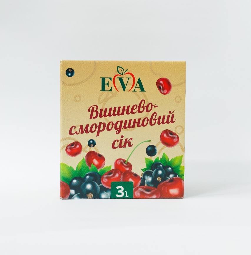 Вишнево-смородиновий сік, відновлений, освітлений, пастеризований, ТОВ "ЄВА 2020", 3л